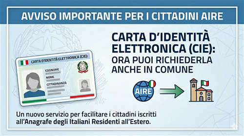 Emissione della Carta d'Identità Elettronica per i cittadini iscritti all'AIRE